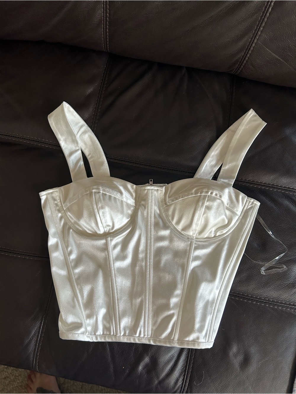 Fashion Nova Pearl White Satin Bustier Crop Top